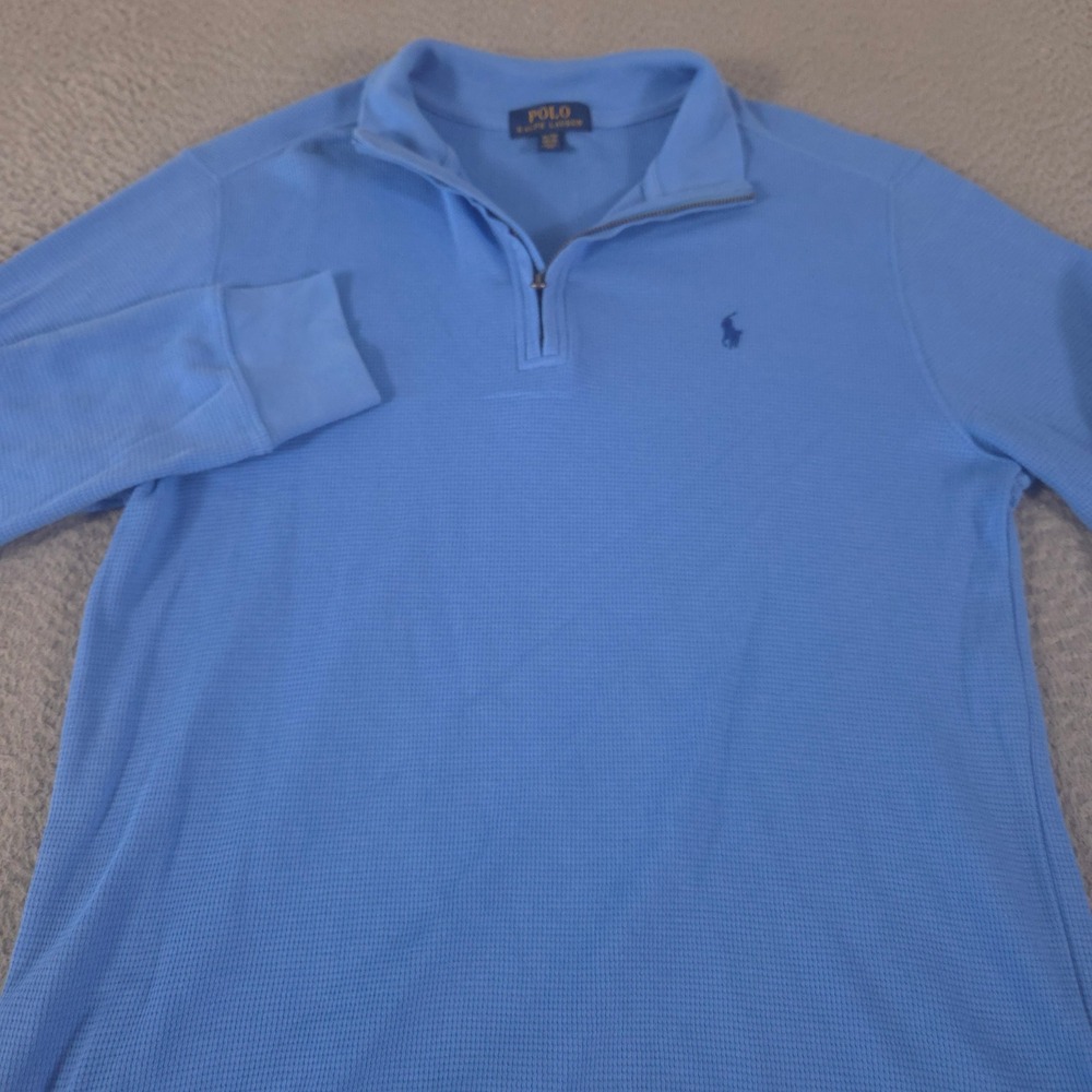 Polo Ralph Lauren Pullover Boys XL Blue Waffle Knit Quarter Zip Pony Logo Cotton